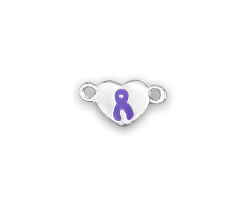 25 Silver Heart Purple Ribbon Charms with 2 Loops - Fundraising For A Cause