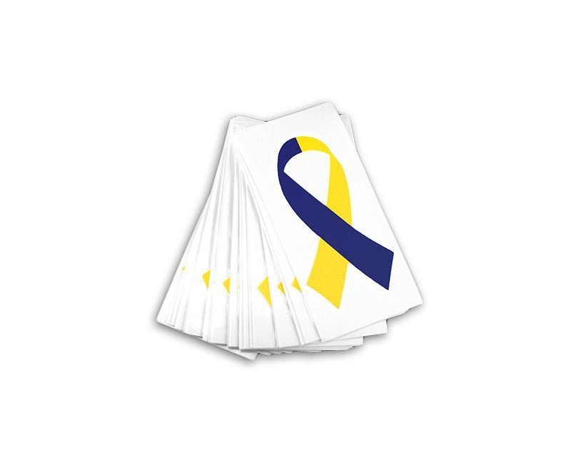 25 Small Blue & Yellow Ribbon Decals - Fundraising For A Cause