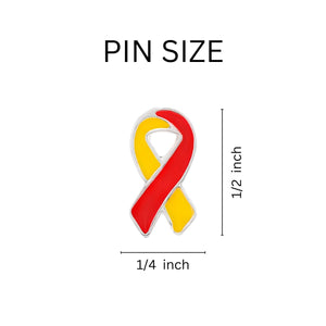 25 Small Flat Red & Yellow Ribbon Pins - Fundraising For A Cause