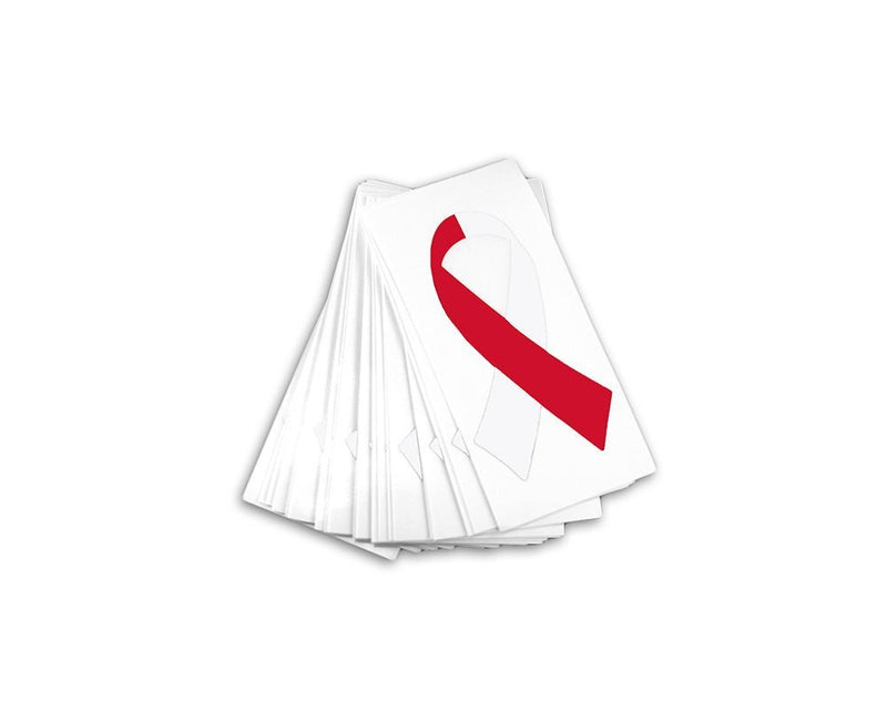 25 Small Red & White Ribbon Decals - Fundraising For A Cause