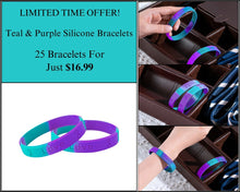 Load image into Gallery viewer, 25 Teal &amp; Purple Silicone Bracelets - $16.99 - Fundraising For A Cause