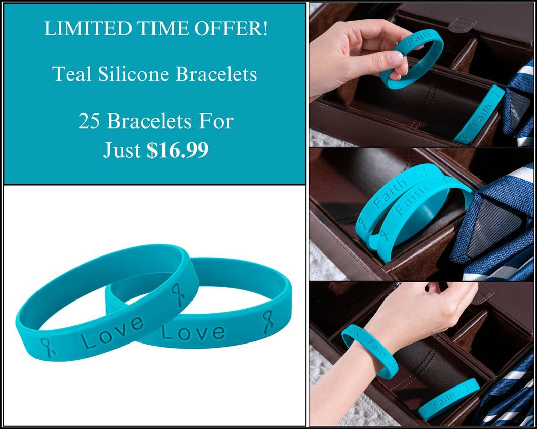 25 Teal Silicone Bracelets - $16.99 - Fundraising For A Cause