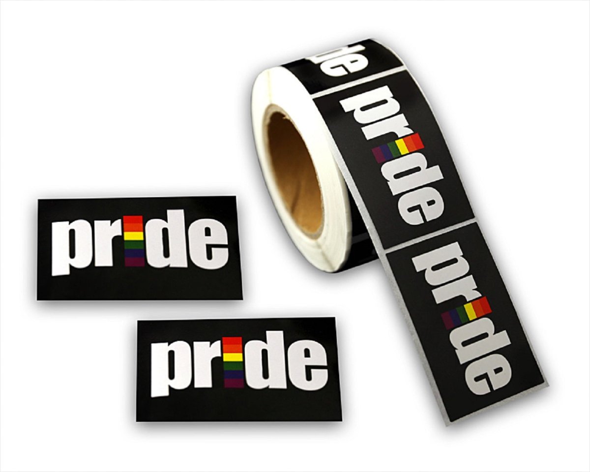 250 Black Rectangle Rainbow Pride Stickers (250 per Roll) - Fundraising For A Cause