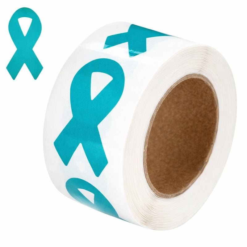 250 Large Teal Ribbon Stickers (250 per Roll) - Fundraising For A Cause