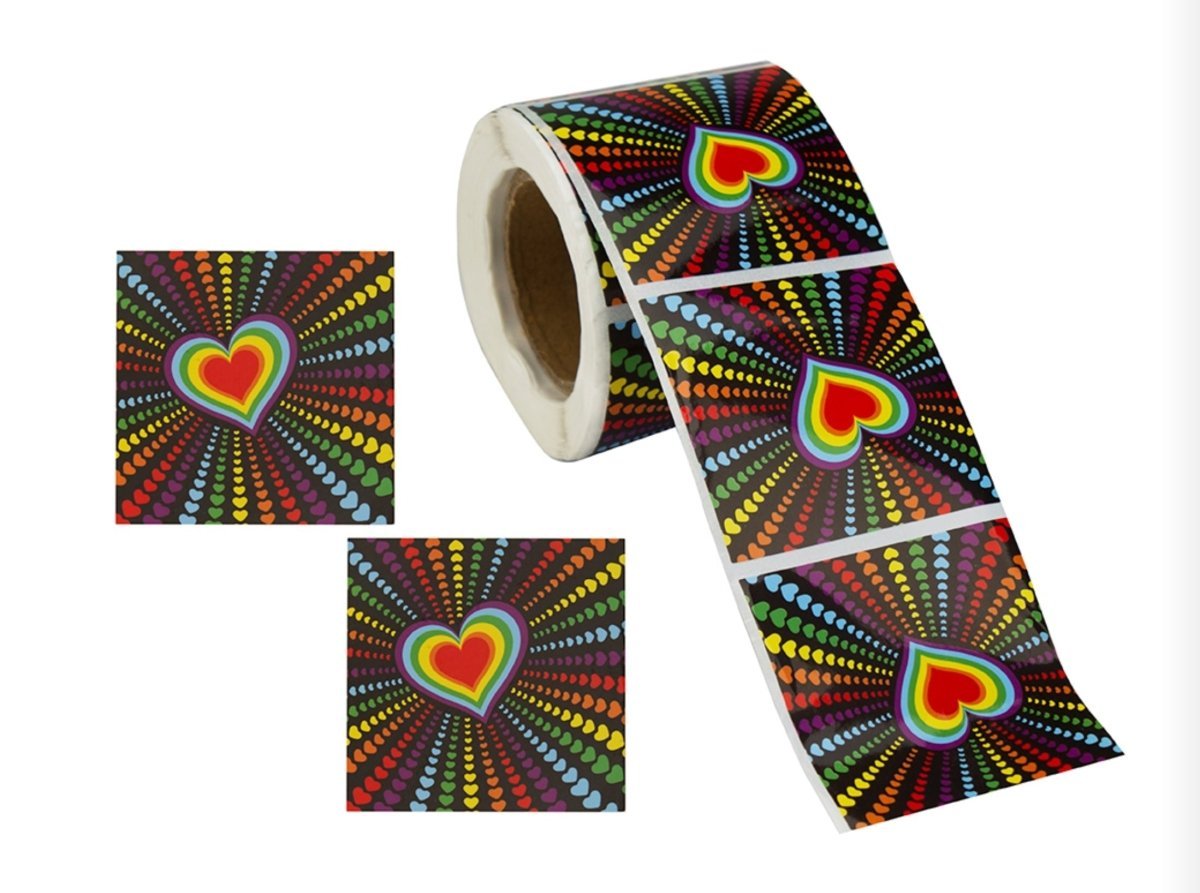 250 Multi Heart Rainbow Stickers (250 per Roll) - Fundraising For A Cause