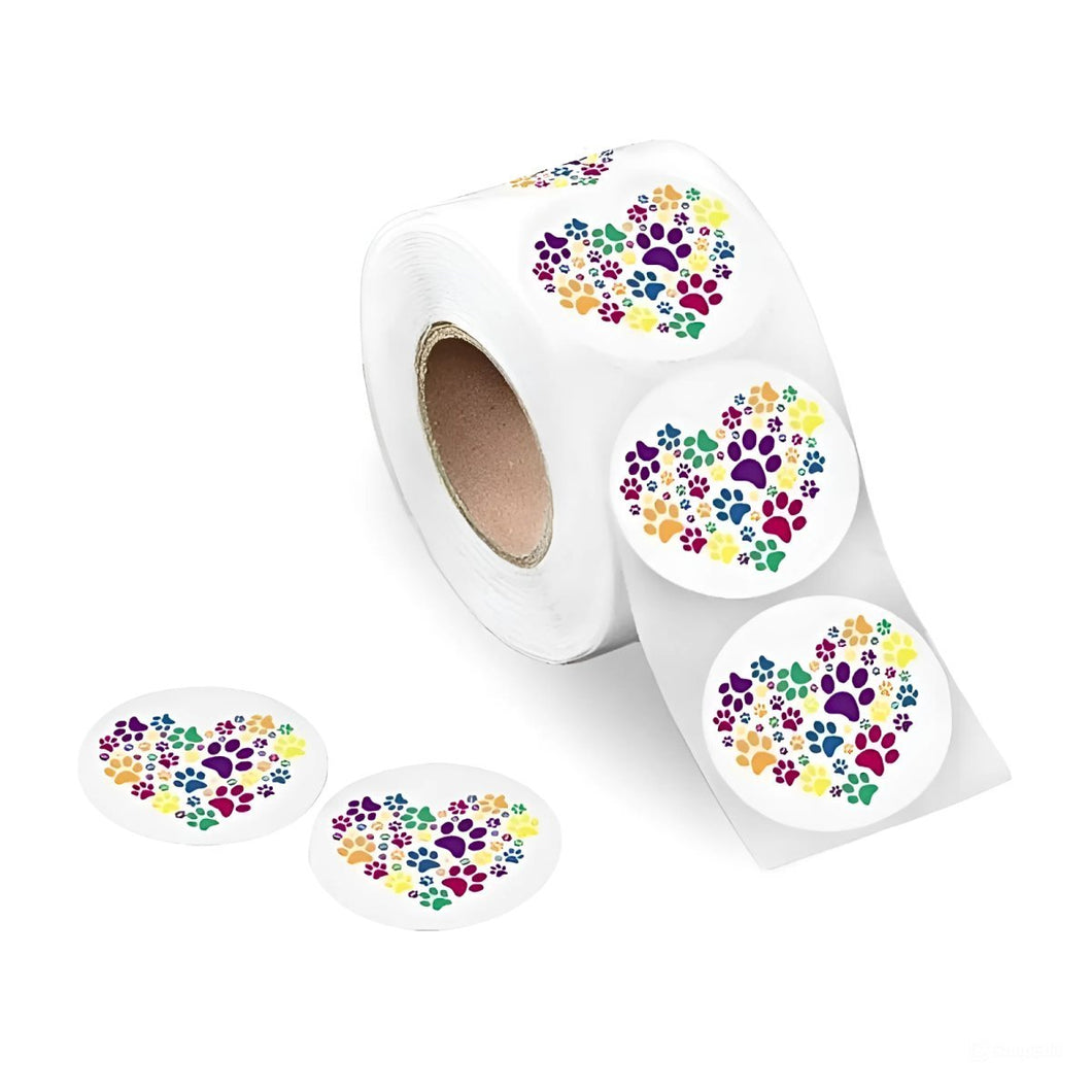 250 Rainbow Paw Print Heart Stickers (250 Per Roll) - Fundraising For A Cause