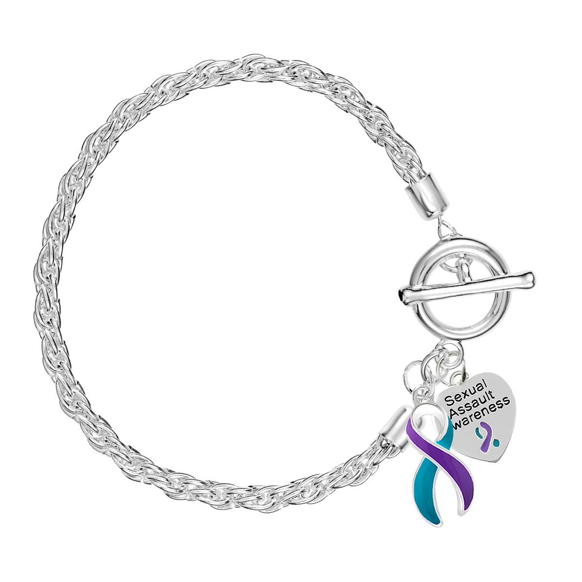 Sexual Assault Teal & Purple Ribbon Rope Bracelets