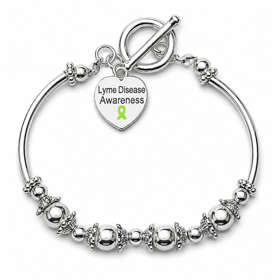 Lyme Disease Awareness Heart Charm Partial Beaded Bracelets