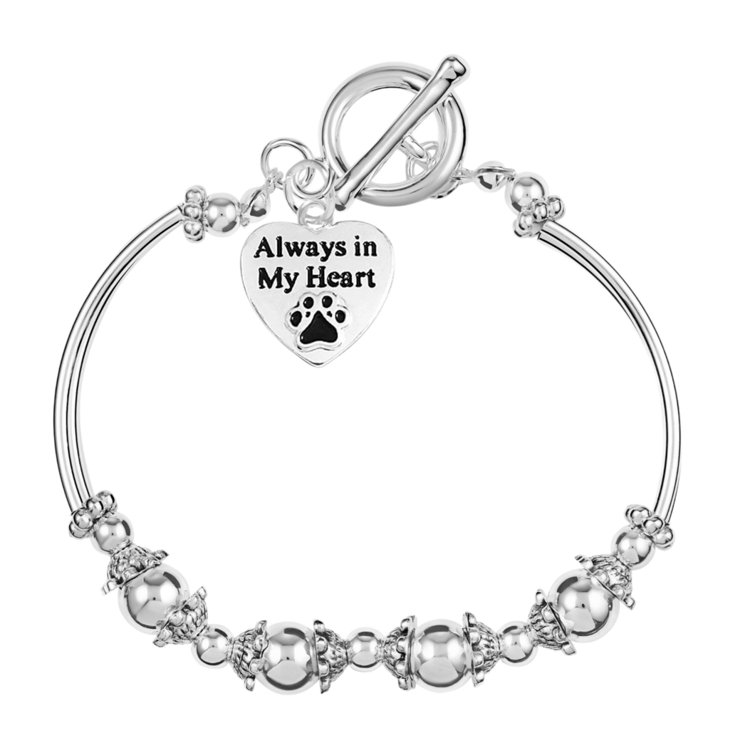 5 Pack Always in My Heart Paw Print Charm Partial Beaded Bracelets (5 Bracelets) - Fundraising For A Cause