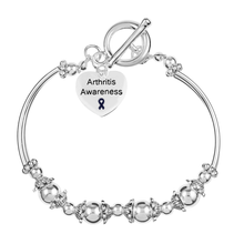 Load image into Gallery viewer, 5 Pack Arthritis Awareness Heart Charm Partial Beaded Bracelets (5 Bracelets) - Fundraising For A Cause