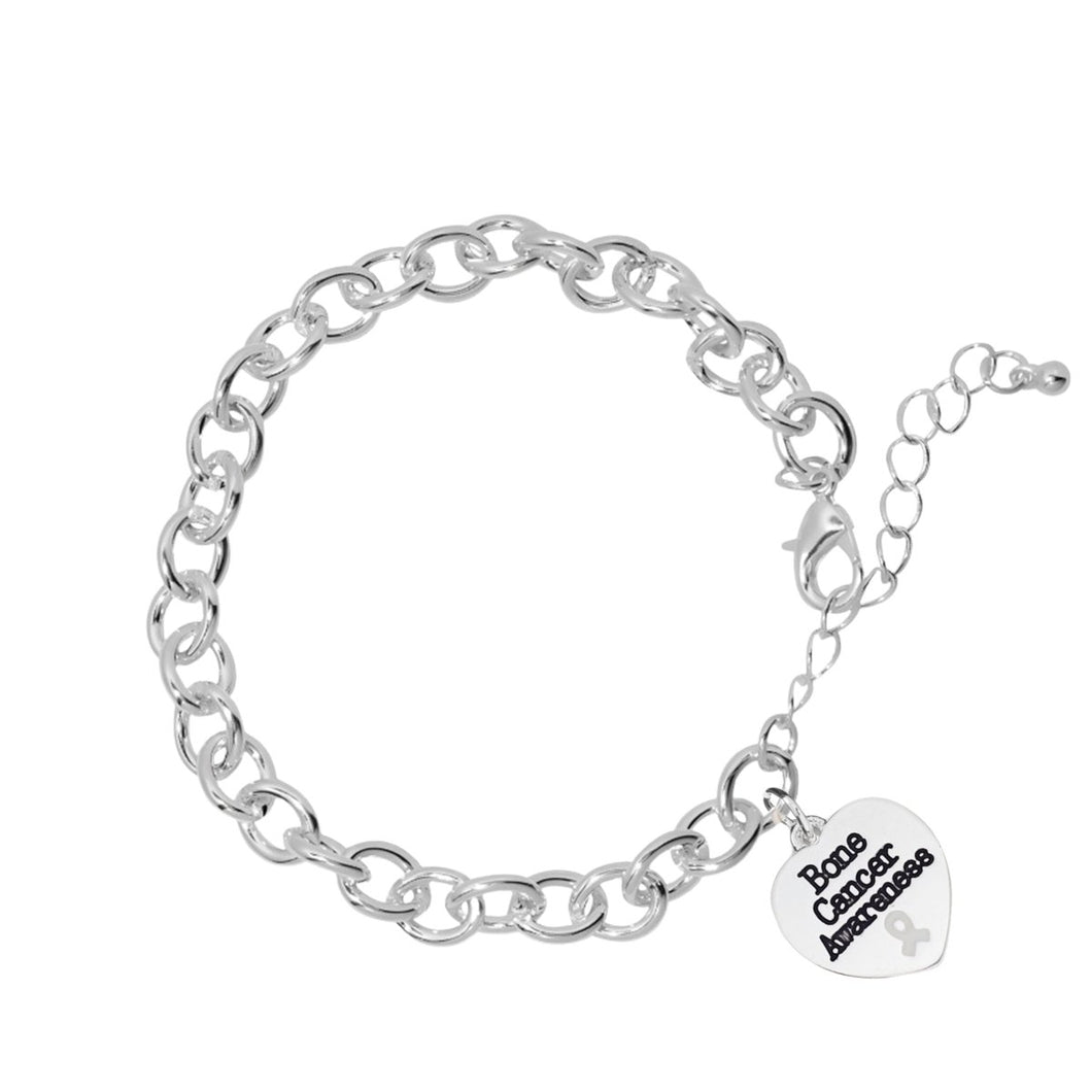 5 Pack Bone Cancer Awareness Heart Charm Chunky Chained Bracelets (5 Bracelets) - Fundraising For A Cause