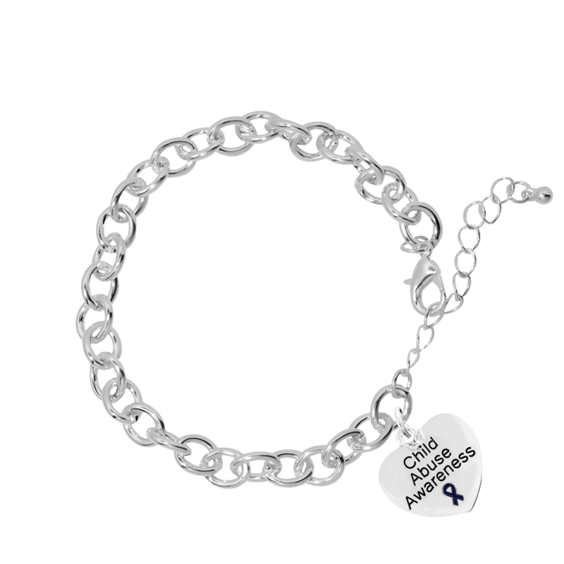 5 Pack Child Abuse Heart Charm Chunky Link Style Bracelets (5 Bracelets) - Fundraising For A Cause