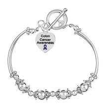 Load image into Gallery viewer, 5 Pack Colon Cancer Awareness Heart Charm Partial Beaded Bracelets (5 Bracelets) - Fundraising For A Cause