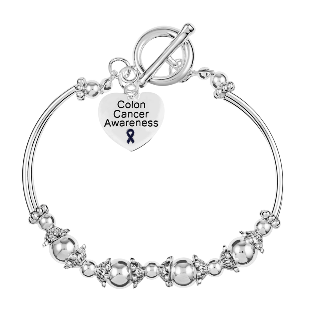 5 Pack Colon Cancer Large Heart Charm Partial Beaded Bracelets (5 Bracelets) - Fundraising For A Cause