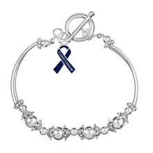 Load image into Gallery viewer, 5 Pack Dark Blue Ribbon Colon Cancer Awareness Partial Beaded Bracelets (5 Bracelets) - Fundraising For A Cause