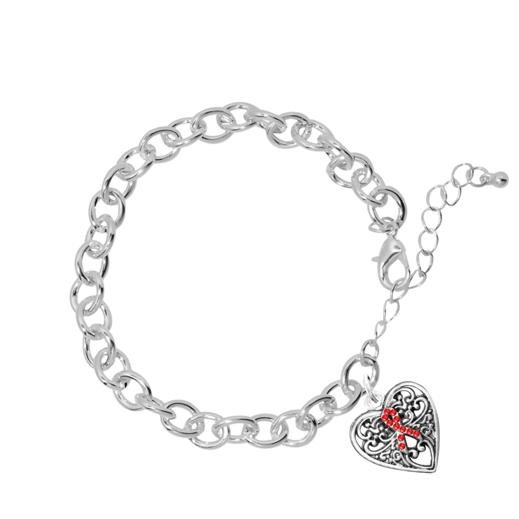 5 Pack Decorative Heart Red Ribbon Chunky Charm Bracelets (5 Bracelets) - Fundraising For A Cause