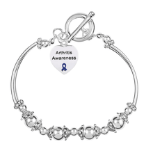 Load image into Gallery viewer, 5 Pack Heart Arthritis Awareness Charm Partial Beaded Bracelets (5 Bracelets) - Fundraising For A Cause