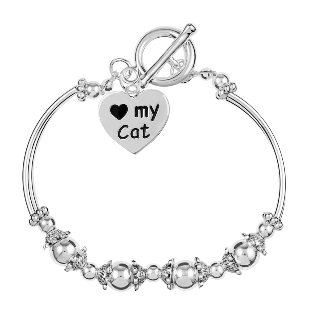 5 Pack I Love My Cat Heart Charm Partial Beaded Bracelets (5 Bracelets) - Fundraising For A Cause