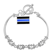 Load image into Gallery viewer, 5 Pack Law Enforcement Rectangle Blue Line Partial Beaded Bracelets (5 Bracelets) - Fundraising For A Cause