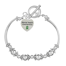 Load image into Gallery viewer, 5 Pack Mental Health Awareness Heart Charm Partial Beaded Bracelets (5 Bracelets) - Fundraising For A Cause