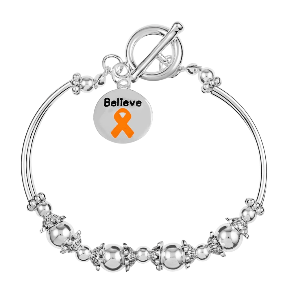 5 Pack Orange Ribbon Circle Believe Beaded Bracelets (5 Bracelets) - Fundraising For A Cause