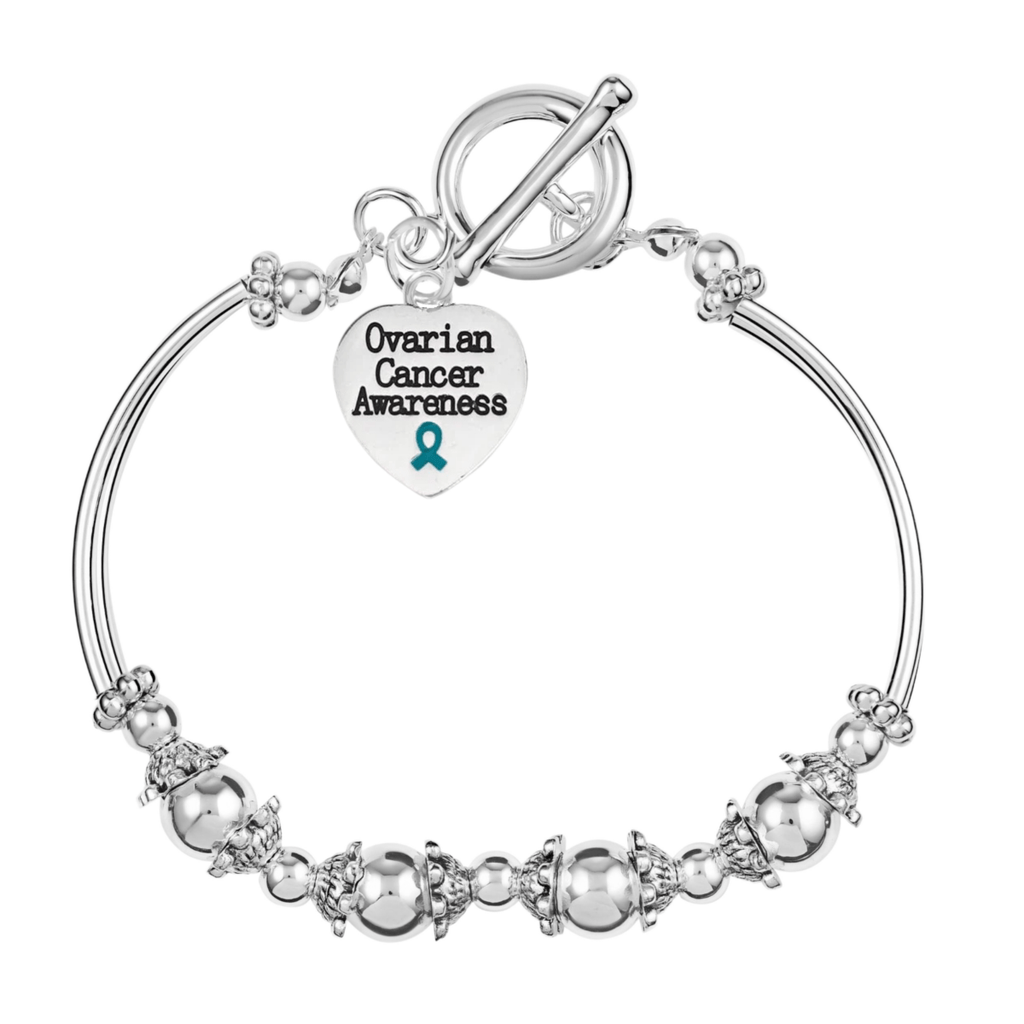 5 Pack Ovarian Cancer Awareness Heart Charm Partial Beaded Bracelets (5 Bracelets) - Fundraising For A Cause