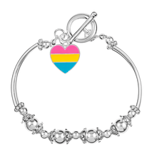 Load image into Gallery viewer, 5 Pack Pansexual Heart Flag Charm Partial Beaded Bracelets (5 Bracelets) - Fundraising For A Cause