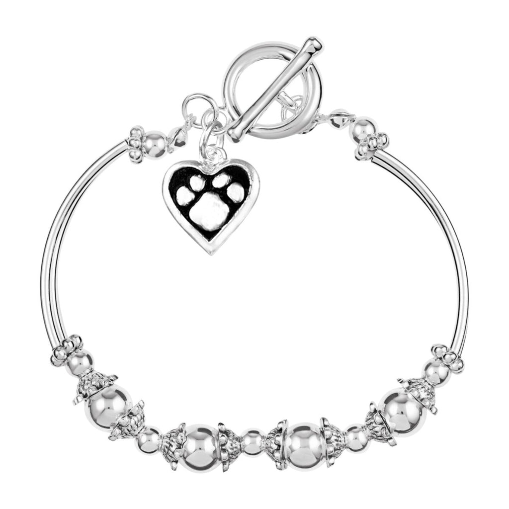 5 Pack Paw Print Heart Charm Partial Beaded Bracelets (5 Bracelets) - Fundraising For A Cause