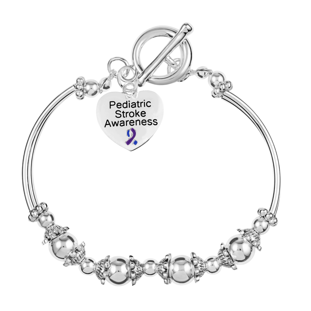 5 Pack Pediatric Stroke Awareness Heart Charm Partial Beaded Bracelets (5 Bracelets) - Fundraising For A Cause