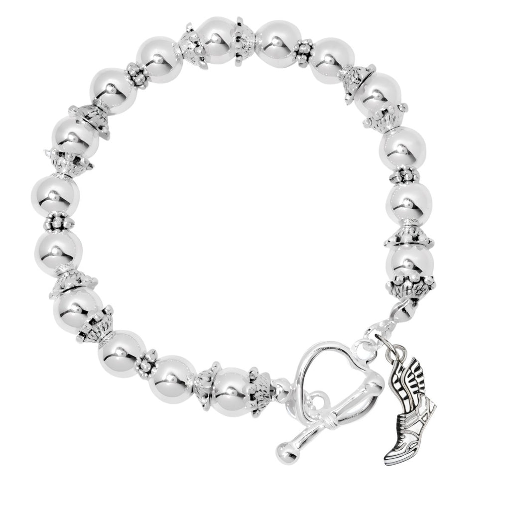 5 Pack Silver Beaded Winged Foot Charms Bracelets (5 Bracelets) - Fundraising For A Cause