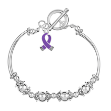 Load image into Gallery viewer, 5 Pack Small Purple Ribbon Charm Partial Beaded Bracelets (5 Bracelets) - Fundraising For A Cause