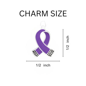 5 Pack Small Purple Ribbon Charm Partial Beaded Bracelets (5 Bracelets) - Fundraising For A Cause