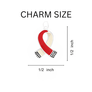 5 Pack Small Red & White Ribbon Charm Partial Beaded Bracelets (5 Bracelets) - Fundraising For A Cause