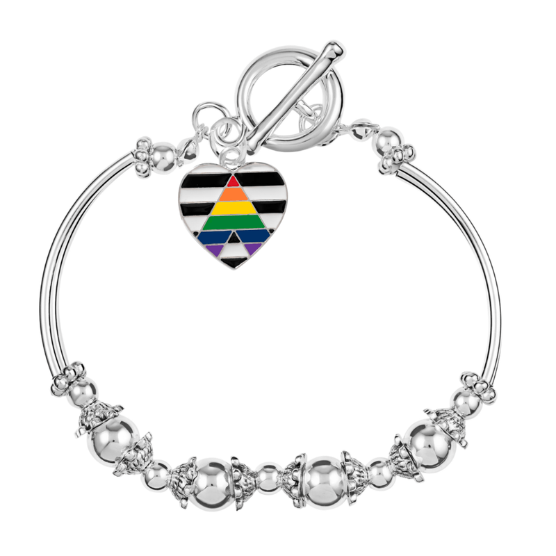 5 Pack Straight Ally LGBTQ Pride Heart Charm Partial Beaded Bracelets (5 Bracelets) - Fundraising For A Cause