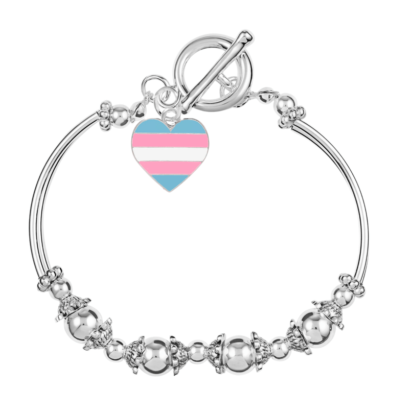 5 Pack Transgender Heart Flag Partial Beaded Bracelets (5 Bracelets) - Fundraising For A Cause