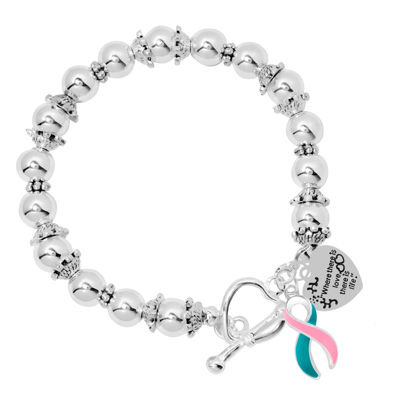 5 Pack Where There is Love Pink & Teal Ribbon Charm Bracelets (5 Pack) - Fundraising For A Cause