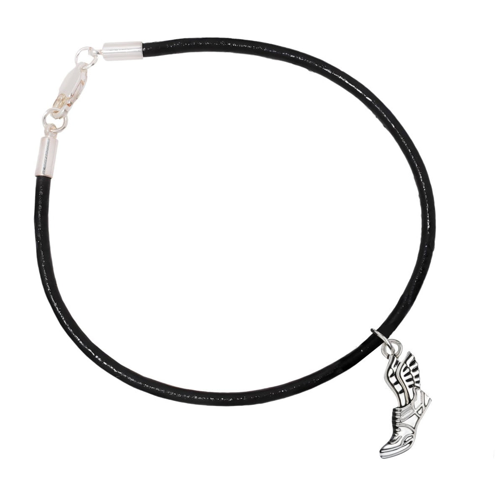 5 Pack Winged Foot Charms On A Black Leather Cord Bracelets (5 Bracelets) - Fundraising For A Cause