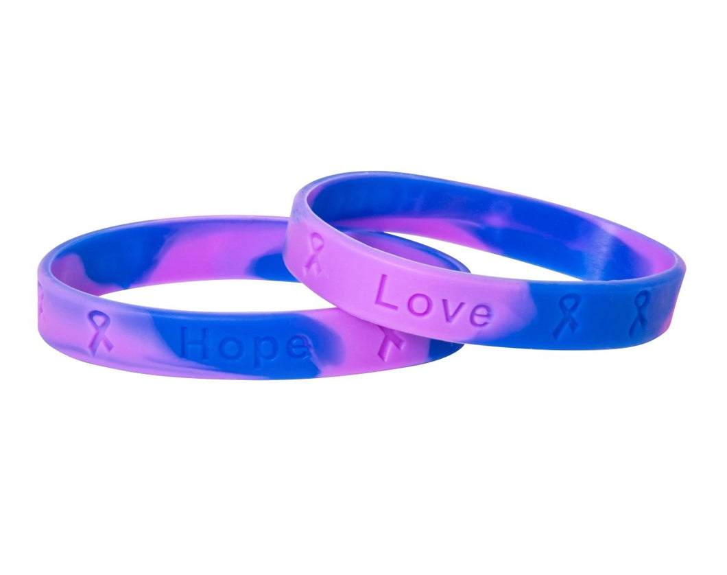 50 Adult Blue & Purple Silicone Bracelet Wristbands - Fundraising For A Cause