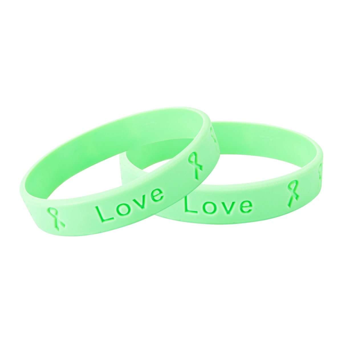 50 Adult Light Green Silicone Bracelet Wristbands - Fundraising For A Cause