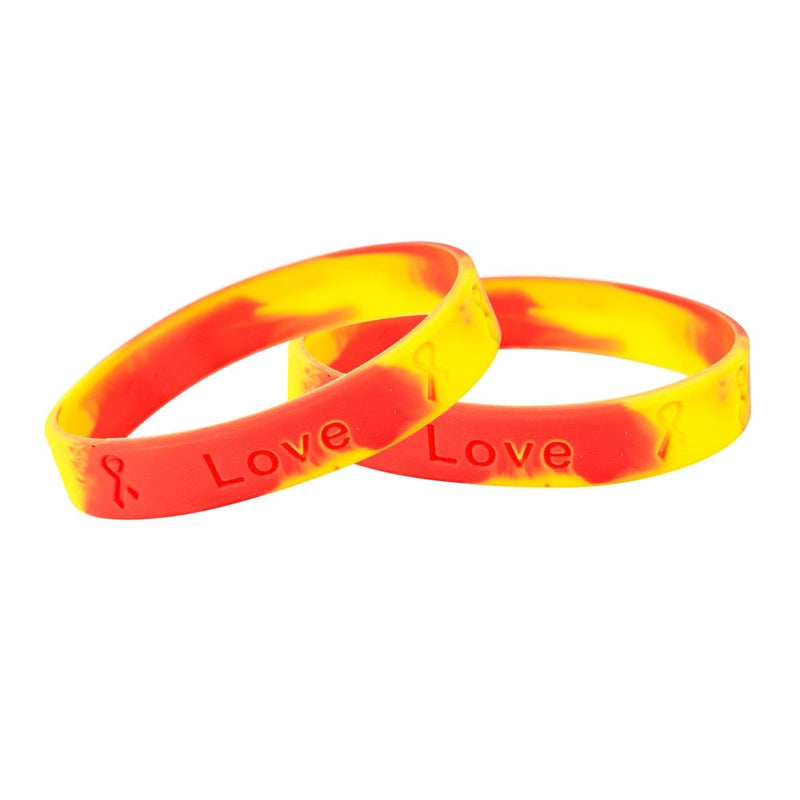 50 Adult Red & Yellow Silicone Bracelet Wristbands - Fundraising For A Cause