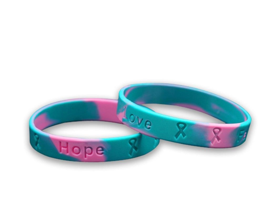 50 Child Pink & Teal Awareness Silicone Bracelet Wristbands - Fundraising For A Cause