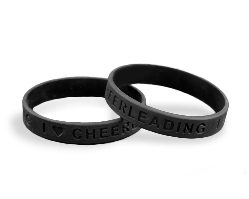 50 I Love Cheerleading Silicone Bracelet Wristbands - Black - Fundraising For A Cause