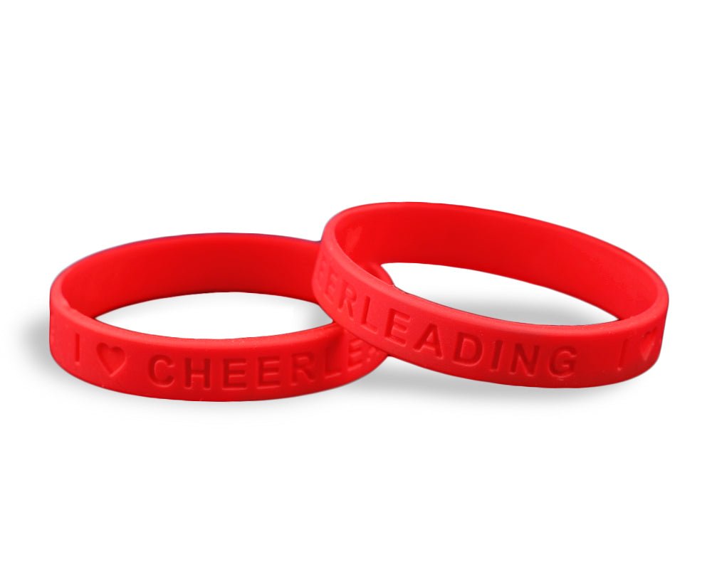 50 I Love Cheerleading Silicone Bracelet Wristbands - Red - Fundraising For A Cause