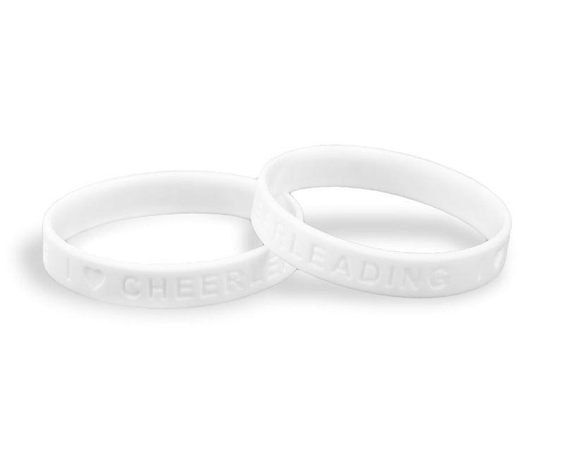 50 I Love Cheerleading Silicone Bracelet Wristbands - White - Fundraising For A Cause