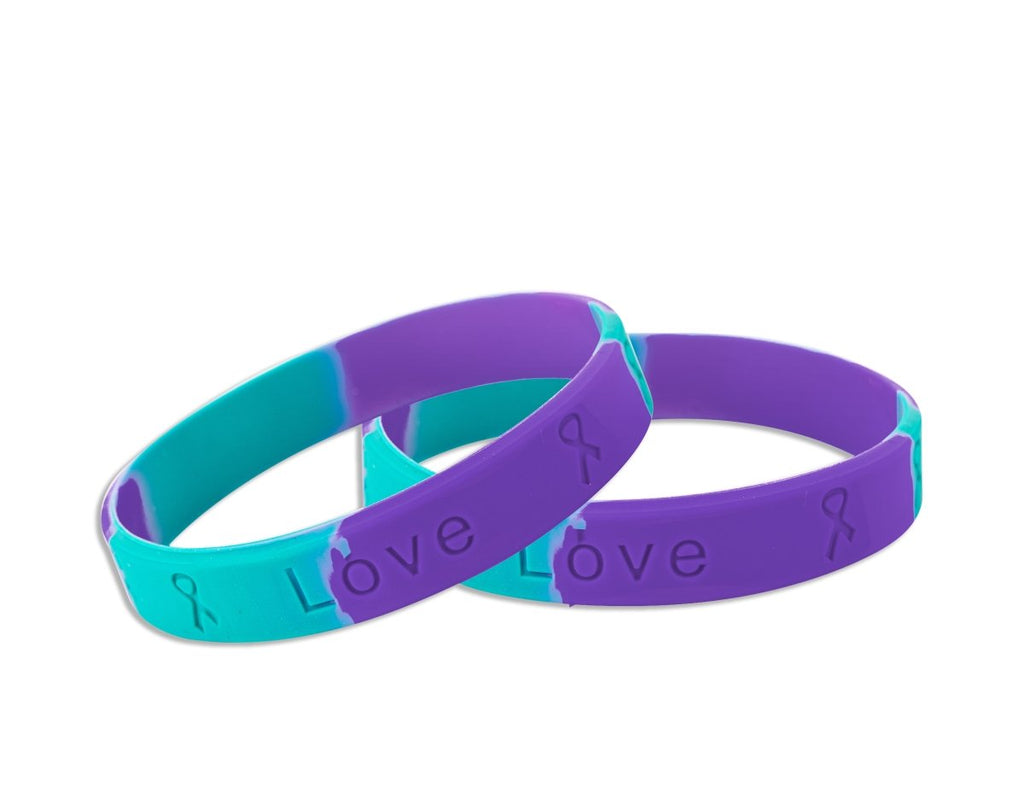 50 Pack Sexual Assault Teal & Purple Silicone Bracelet Wristbands (50 Bracelets) - Fundraising For A Cause