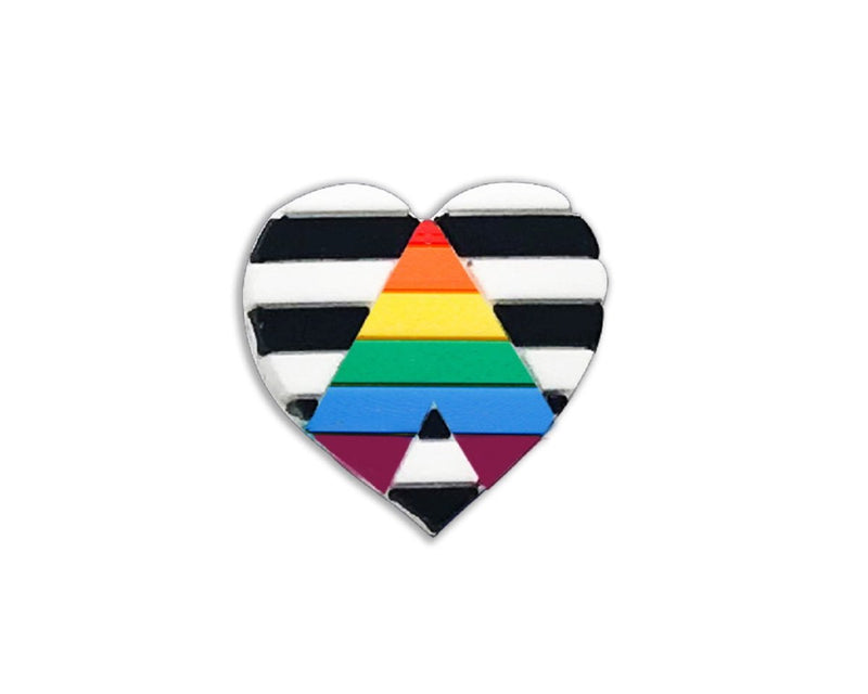 50 Straight Ally LGBTQ Gay Pride Heart Silicone Pins - Fundraising For A Cause