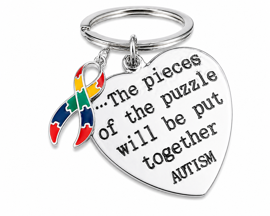 Puzzle Autism Ribbon Key Chains