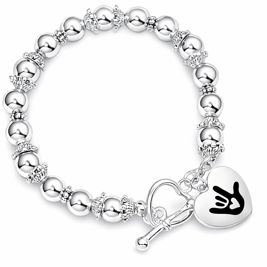 Deaf Symbol for I love You Hand Sign Beaded Charm Bracelets