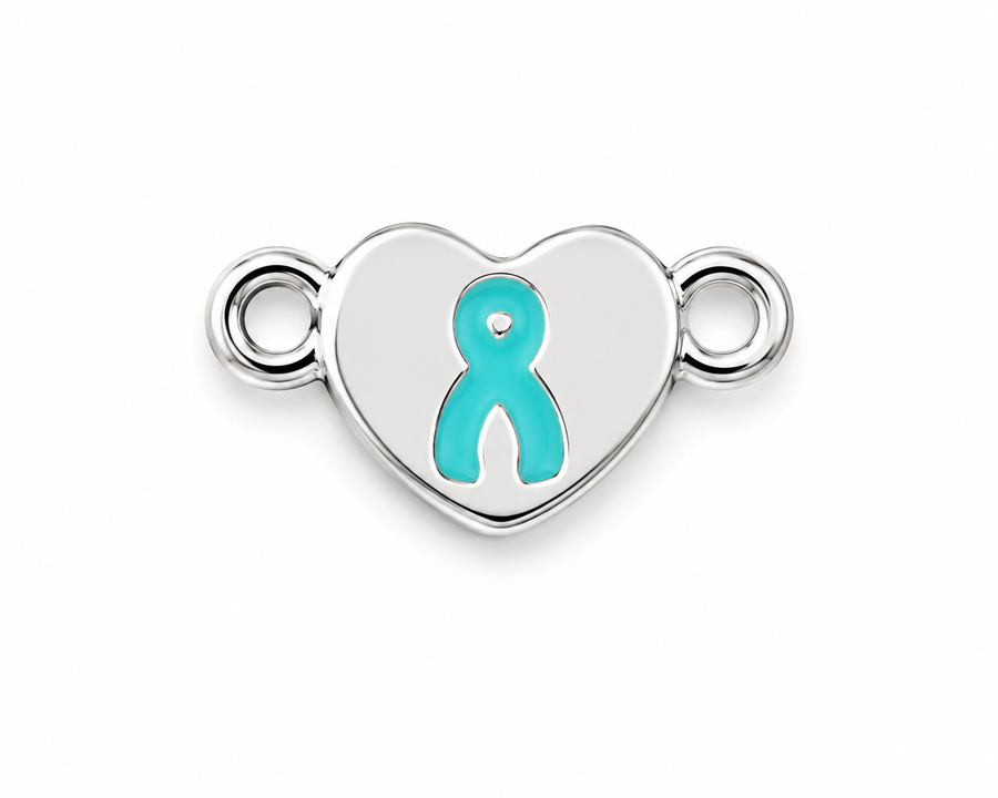 Silver Heart Teal Ribbon Charms