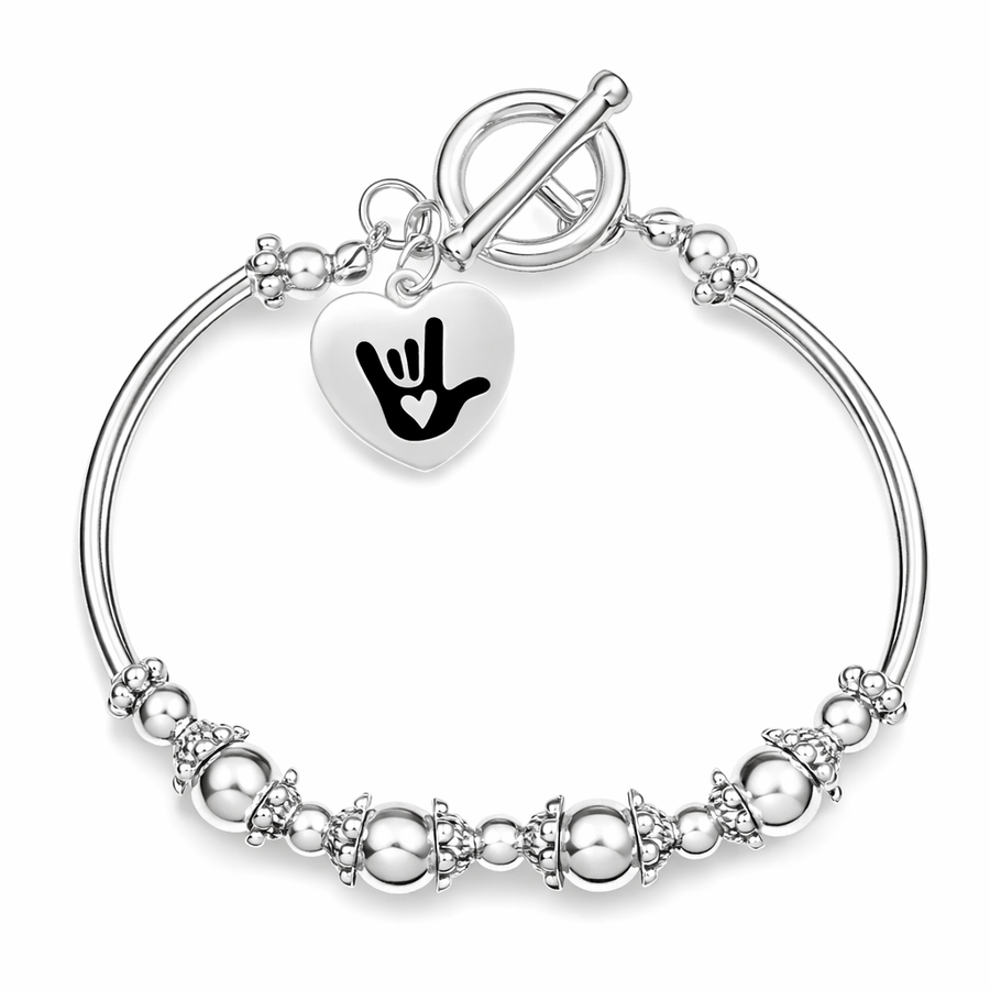 Deaf Symbol for I Love You Hand Sign Partial Beaded Bracelets